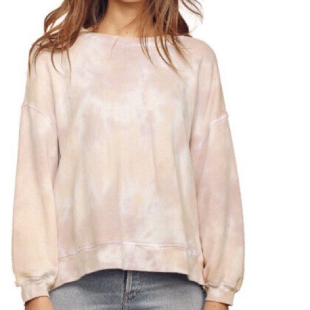 NWT FOUND Step Hem Cozy Sweatshirt In Blush Roses Tie Dye